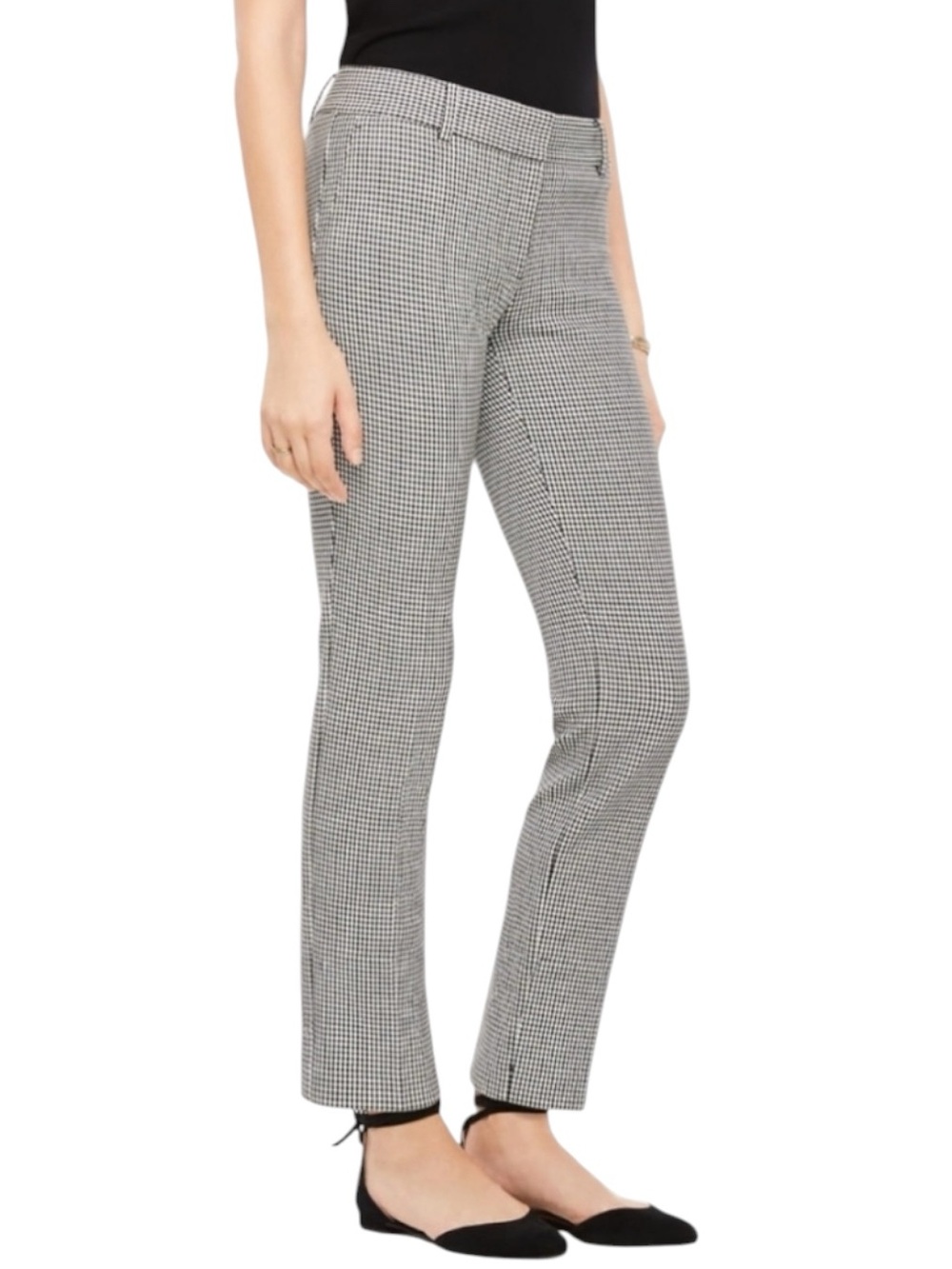 ANN TAYLOR “Devin Fit” Classic Black/White Houndstooth Slim Pants Size 14 -- WOW